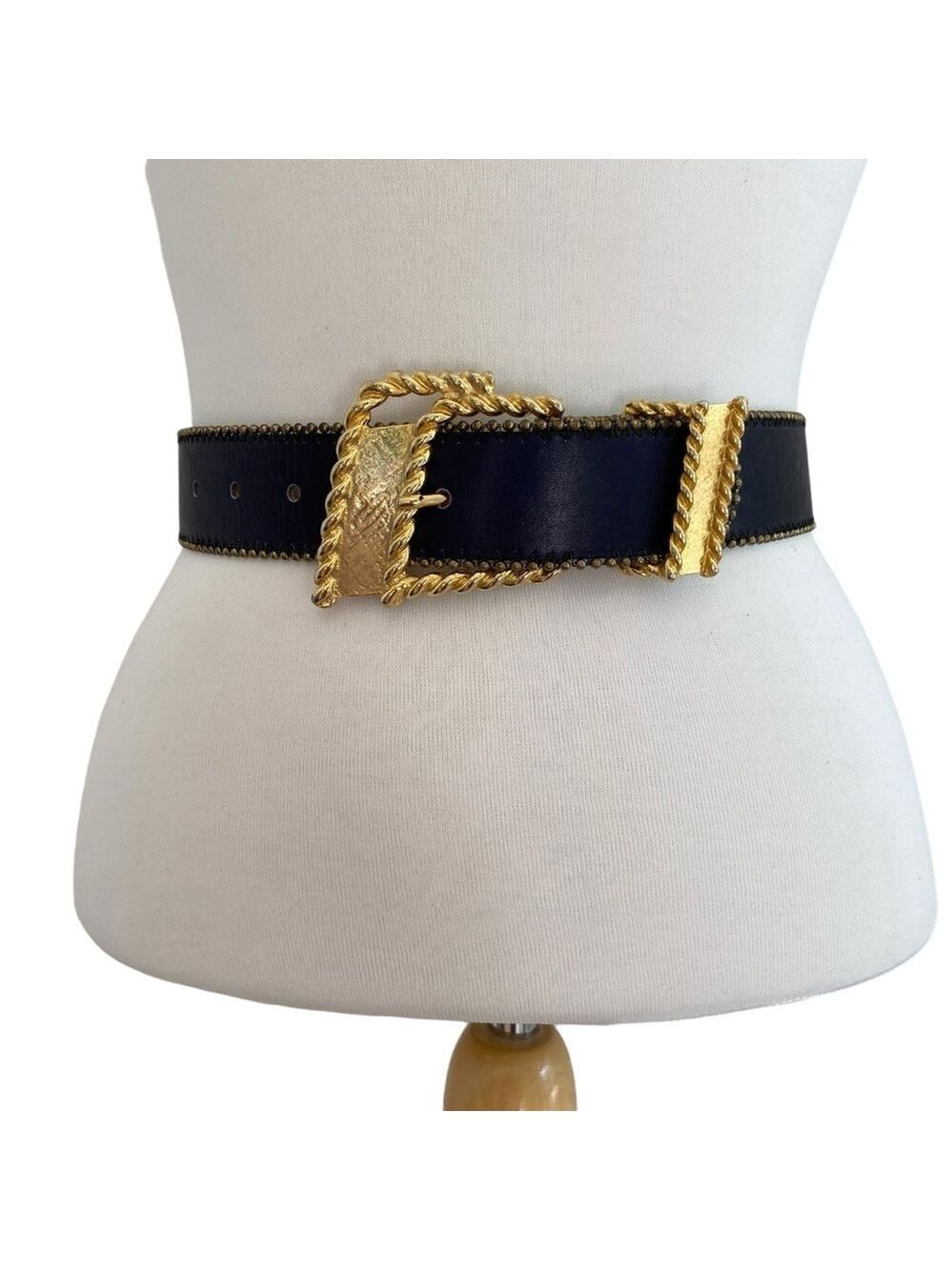 Vintage Kudos belt navy blue & gold hardware beaded handcrafted made Canada 28